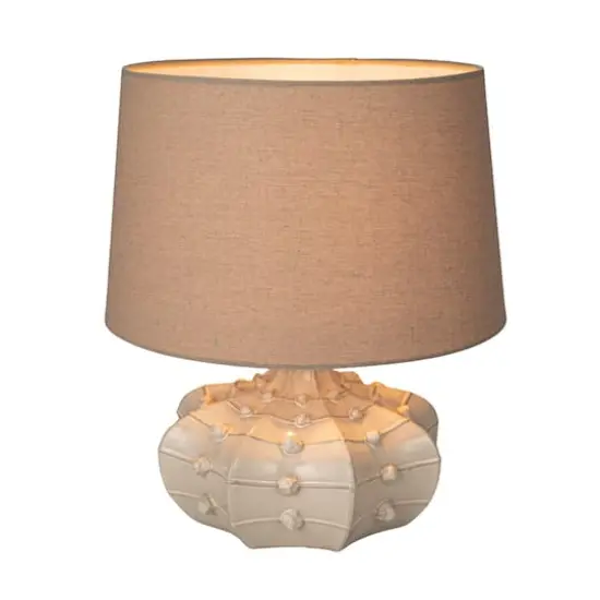 Hello Honey&reg; 18.5" White Stoneware Hobnail Fluted Table Lamp with Linen Shade & Inline Switch {12}