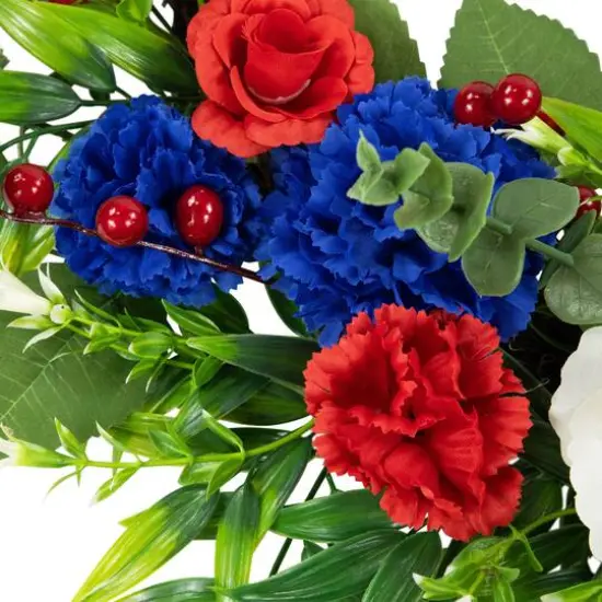 24" Carnation & Rose Artificial Americana Wreath {7}