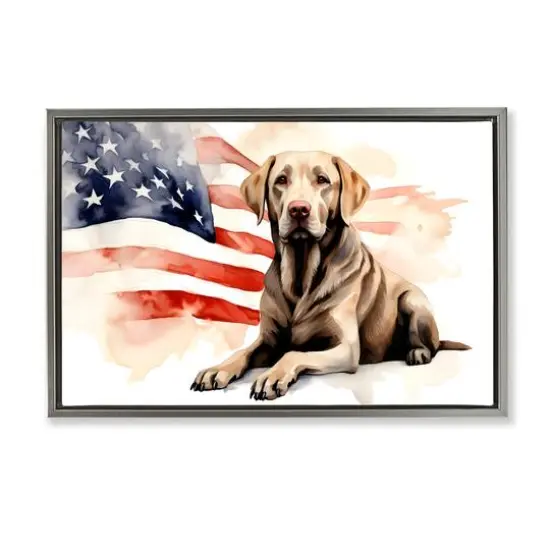 Stupell Industries Patriotic Dog with Flag Floater Framed Art Gray {1}