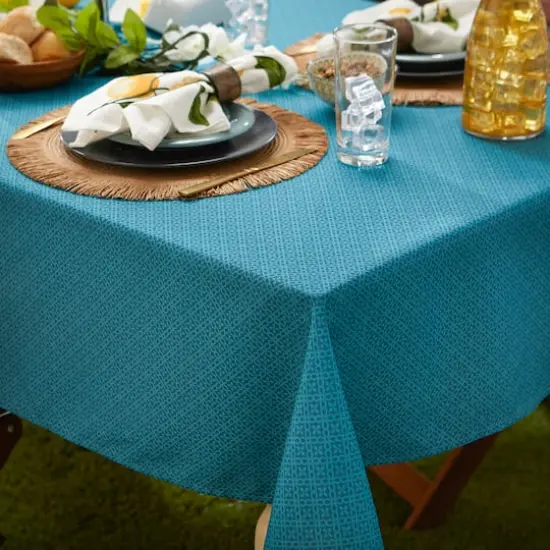 DII&reg; Storm Blue Tonal Lattice Print Outdoor Tablecloth with Zipper, 60 Round {5}