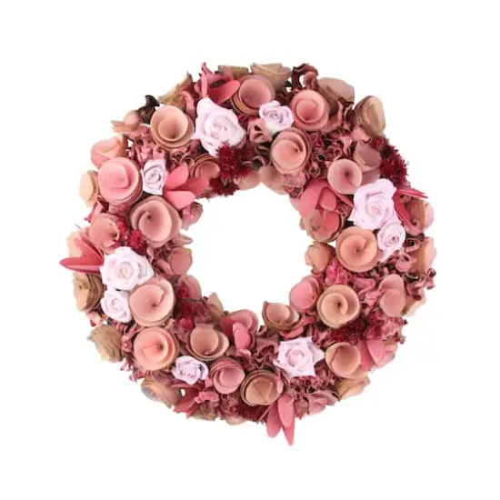 13" Pink & Red Flower Wood Spring Wreath {1}