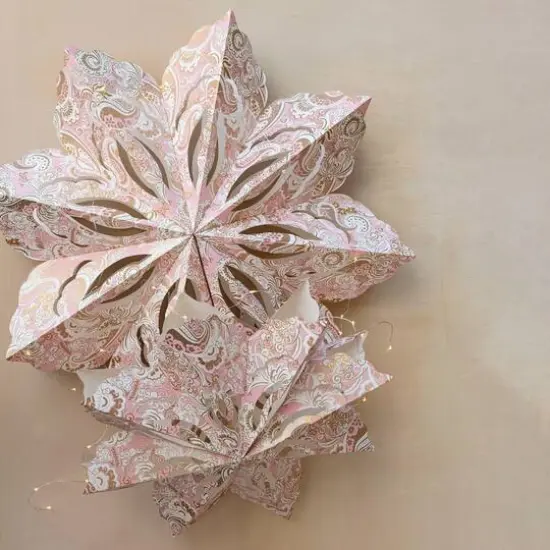 Hello Honey&reg; 25" LED Pink, White & Gold Printed Paper Folding Snowflake Ornament with Paisley Pattern {3}