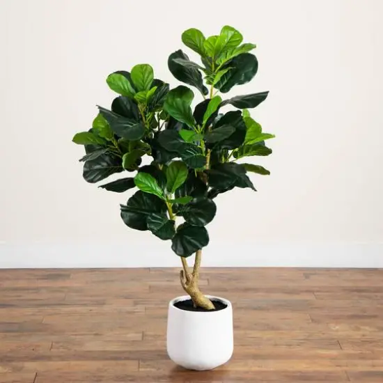 4ft. Artificial Lush Fiddle Leaf Tree in Decorative White Planter {7}