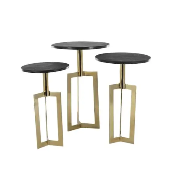 Gold Aluminum Geometric Accent Table with Black Marble Tabletop Set {4}