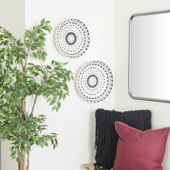 Set of 2 Black Ceramic Eclectic Abstract Wall Decor, 15", 14" {8}