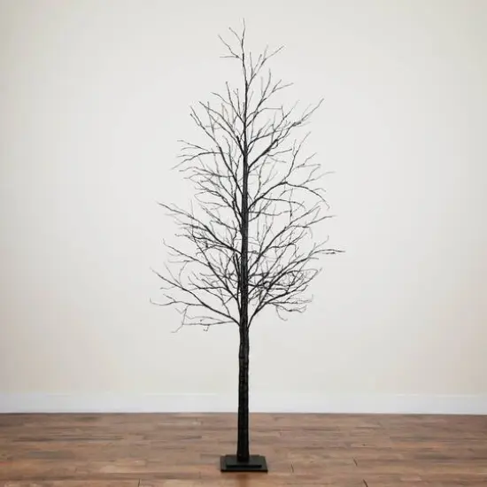 8ft. Pre-Lit Halloween Black Twig Artificial Tree with 510 Orange & Purple LED Lights {12}