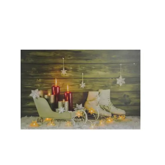 Christmas Ice Skates & Sleigh LED Lighted Canvas Wall Art {1}