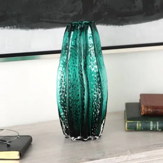 12" Green Wavy Glass Vase {8}