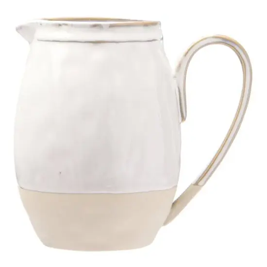Hello Honey&reg; 7" White & Tan Stoneware Pitcher {3}