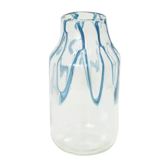 13" Cream with Wavy Blue Design Abstract Glass Vase {9}