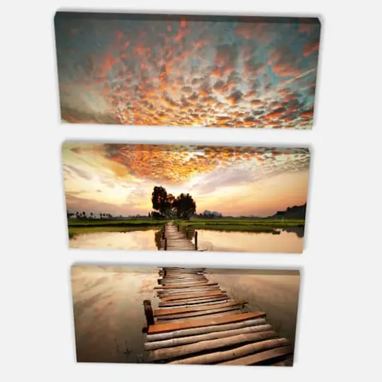 Designart - Makeshift Wooden Pier Over River - Sea Bridge Canvas Art Print {3}