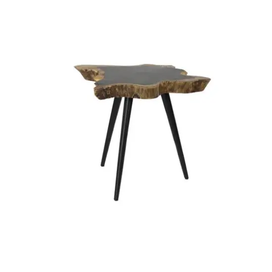 21" Brown Rosewood & Metal Contemporary Accent Table {1}