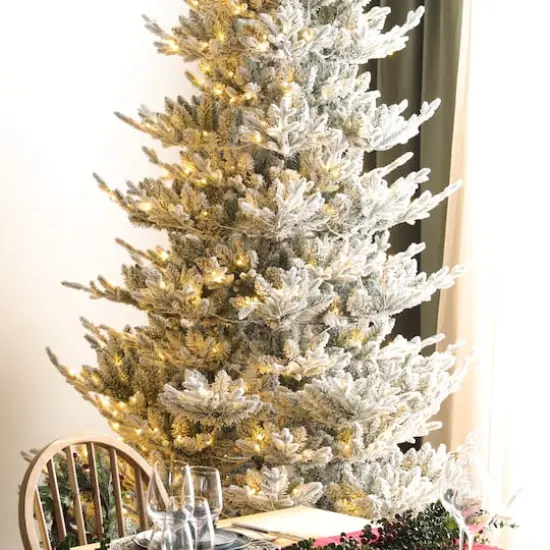 Glitzhome&reg; 9ft Pre-Lit Flocked Upward Slim Fir Artificial Christmas Tree, Warm White LED Lights {5}