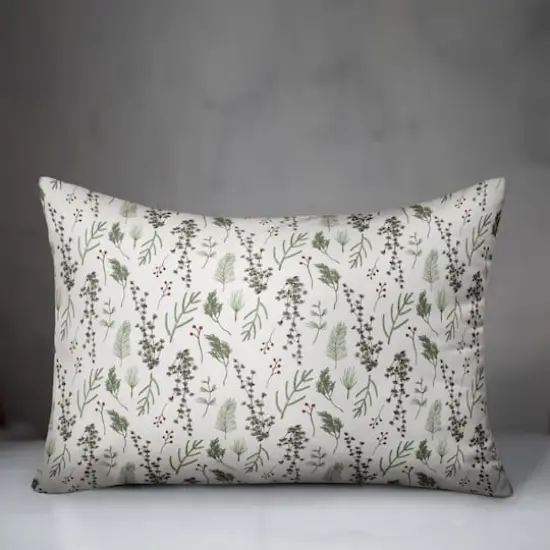 Pine Greenery on White Rectangle Throw Pillow {4}