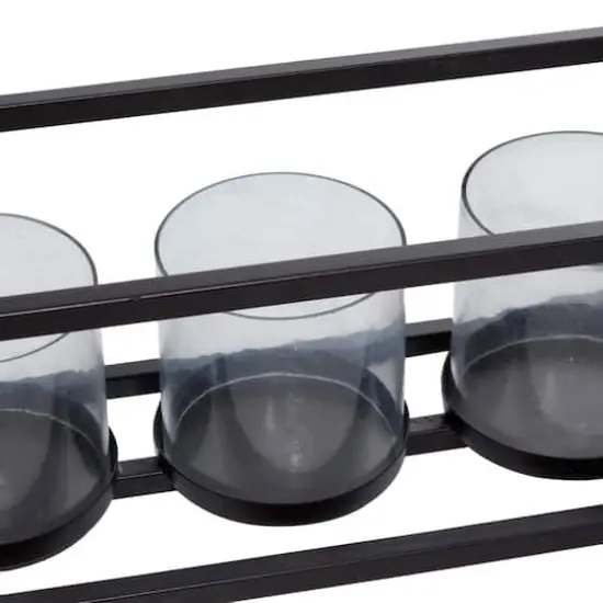 22" Black Iron Contemporary 5 Candlestick Holder {8}