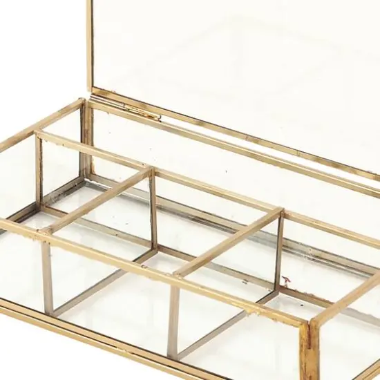 Rectangular Metal & Glass Jewelry Box Gold {6}