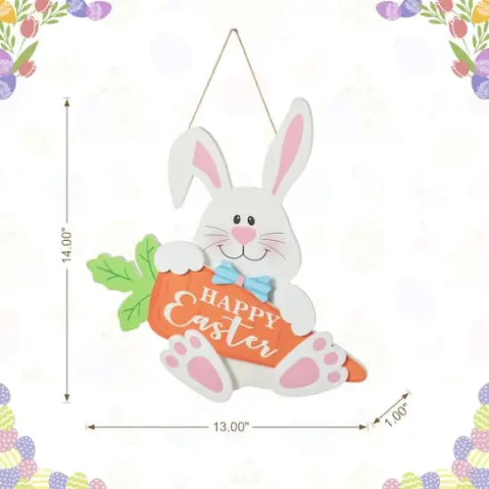 Glitzhome&reg; 14" Happy Easter Bunny & Carrot Door Hanger {4}