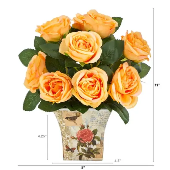 11" Orange Roses in Floral Vase {3}