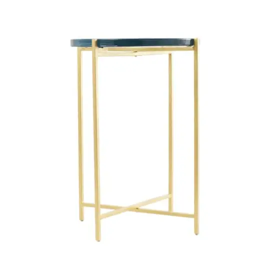 24" Metal X-Shaped Accent Table with Textured Glass Tabletop Gold {3}