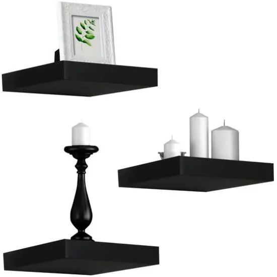 Sorbus 9.2" Tile Wall Shelves, 3ct. Black {2}