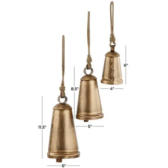 Bronze Metal Bohemian Decorative Cow Bell, Set of 3" 13", 11", 8" {7}