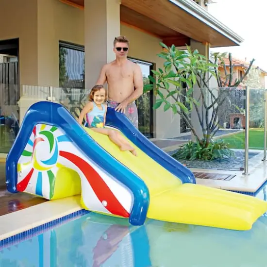8ft. Yellow & Blue Pool Side Slide with an Attached Sprayer {3}