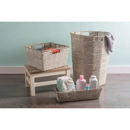 DII&reg; 16" Metallic Silver Trapezoid Seagrass Bins, 2ct. {6}