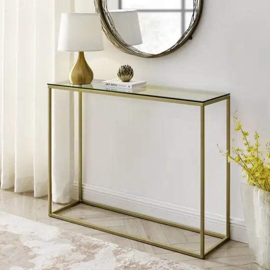 Walker Edison 42" Glass & Gold Open Box Entry Table {4}