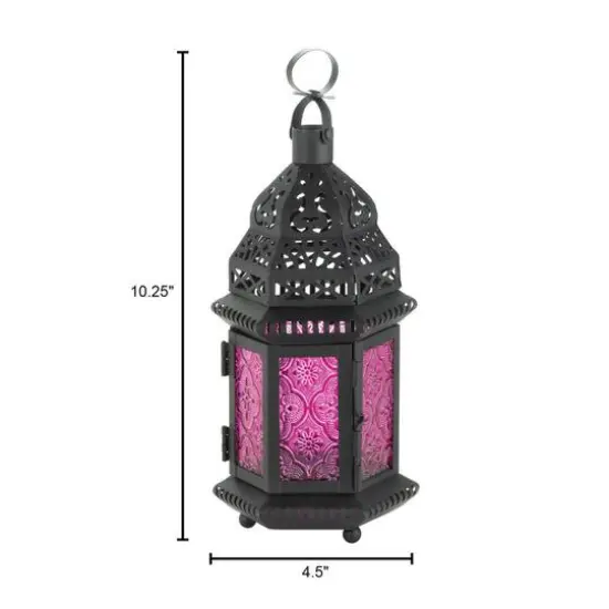 10.25" Mulberry Glass Moroccan Style Hanging Candle Lantern {6}