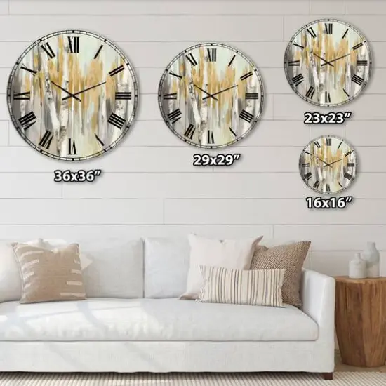 Designart 'Silver And Yellow Birch Forest Farmhouse Wall Clock {5}