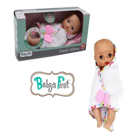 Goldberger Baby's First® Bathtime Baby Softina™ 9" Baby Doll with White Bath Blanket {1}