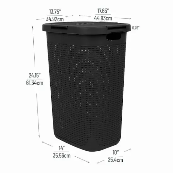 Mind Reader 60L Ventilated Slim Laundry Hamper with Cut Out Handles & Attached Hinged Lid, 2ct. Black {4}