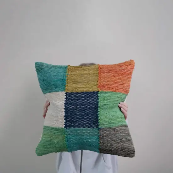 Multicolor Handwoven Cotton Dhurrie Pillow Cover {3}