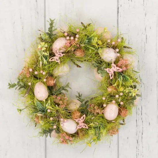 13" Green & Pink Easter Eggs with Butterflies Wreath {4}