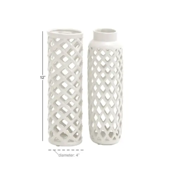 12" White Stoneware Modern Vase Set {6}