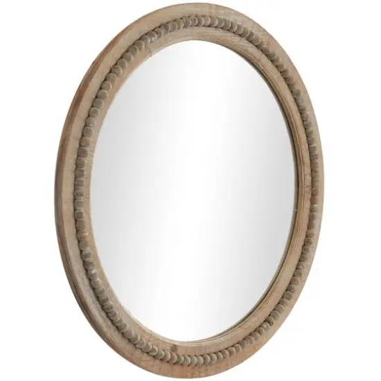 Brown Wood Beaded Frame Wall Mirror with Distressing 28" x 2" x 28" {3}