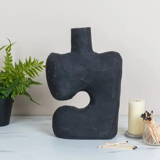 Hello Honey&reg; 14" Modern Abstract Decorative Paper Mache Vase Black {3}