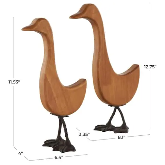 Brown Abstract Minimalistic Wood Goose Sculpture Set {5}
