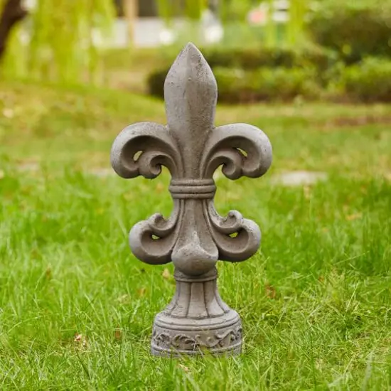 Glitzhome&reg; 21" Gray Standing Fleur De Lis Garden Statue {5}