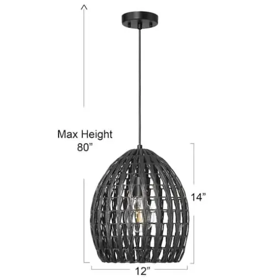 Hello Honey&reg; Persephone Black Metal & Handwoven Rattan Ceiling Light {5}