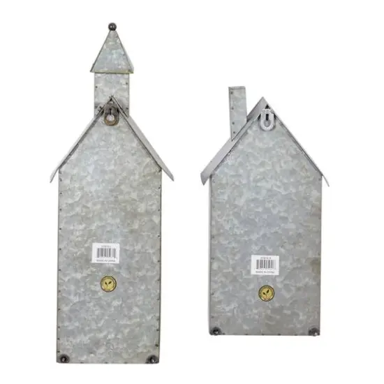 Set of 2 Grey Metal Farmhouse Candle Holder, 13", 18" {6}