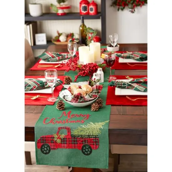 DII&reg; 108" Merry Christmas Truck Embroidered Table Runner {9}