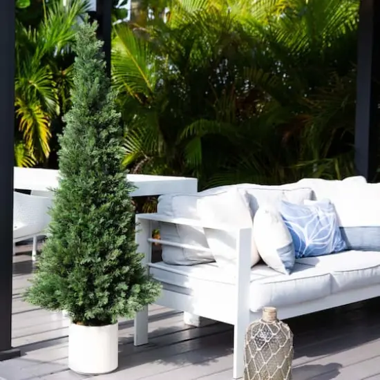 5ft. UV-Resistant Cedar Tree in White Planter {4}