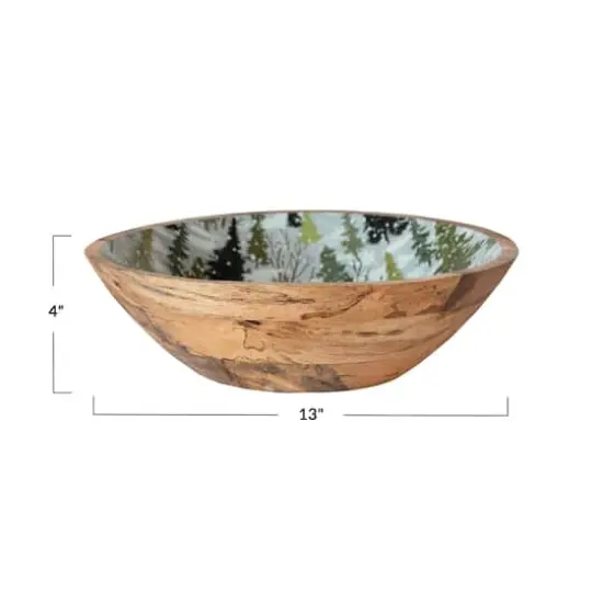 Hello Honey&reg; 13" Multicolor Enameled Mango Wood Bowl with Trees Pattern {7}