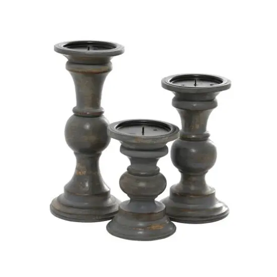 Brown Mango Wood Country Cottage Candle Holder Set {4}