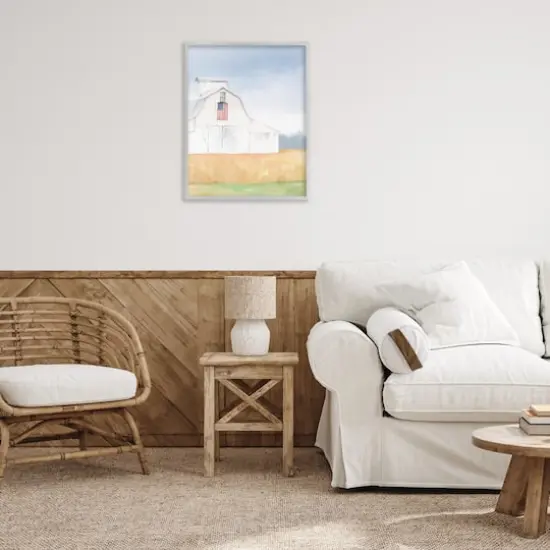 Stupell Industries American Flag White Country Barn Rural Scenery Framed Giclee Art Gray {3}