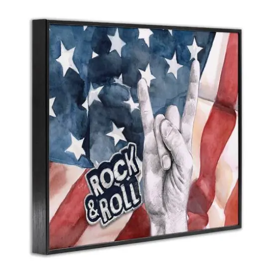 Stupell Industries Rock And Roll Hand And American Flag Design Framed Giclee Art Black {4}