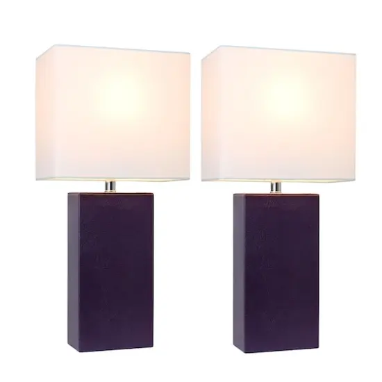 Elegant Designs&trade; 2 Pack Leather Table Lamps with White Shades Eggplant and White {3}