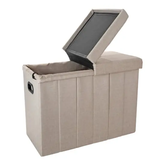 Simplify Natural Collapsible Flip Top Hamper Ottoman {4}