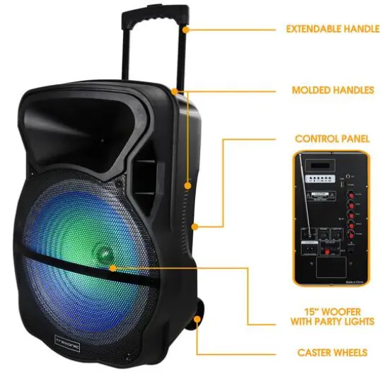 Trexonic Combination 15" Bluetooth Portable Speaker and Tripod Stand With Reactive Lights {9}